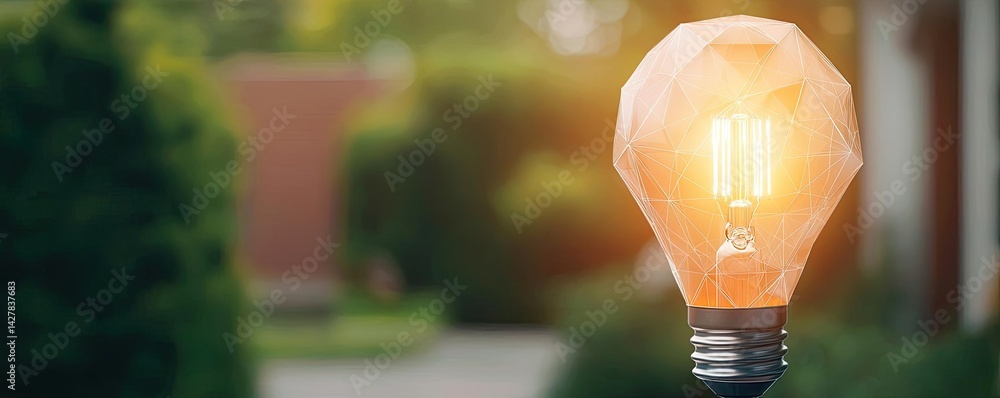 Poster polygon lightbulb in business and idea exchange concept. glistening light bulb illuminating a serene