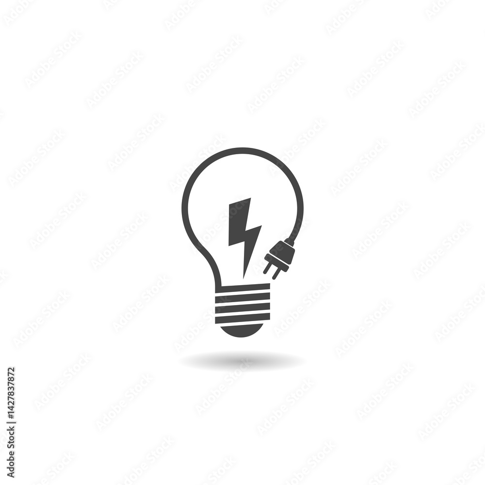 Poster light bulb with lightning symbol icon with shadow