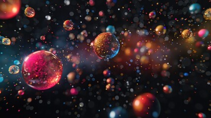 A dreamy, bokeh-filled abstract featuring colorful floating spheres.