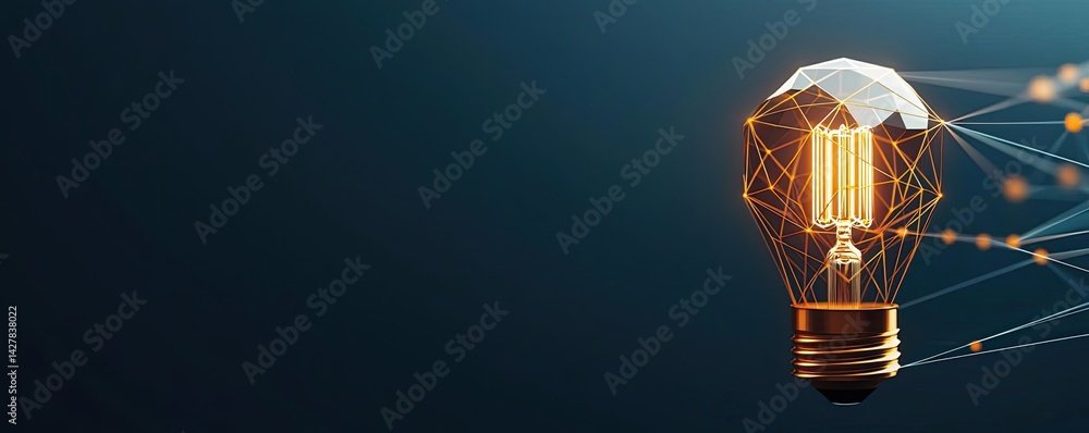 Poster polygon lightbulb featuring lamp and network concept. a creative light bulb design illustrating inno