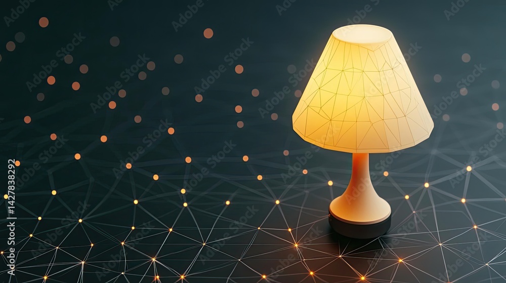 Aufkleber Polygon lightbulb featuring lamp and network concept. A stylish lamp illuminating a dark backdrop of digital connections.