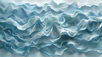 Obraz premium A flowing, ethereal abstract pattern of blue silk satin fabric texture.