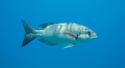 Naklejka premium Underwater ocean fish swimming marine life sea creature aquatic animal oceanography wildlife diving blue water