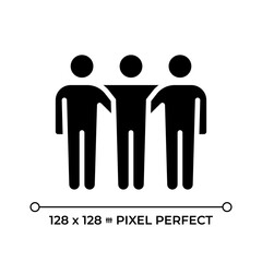 Right of peaceful assembly pixel perfect glyph solid icon. Freedom of individuals and groups to meet for common purposes. Black silhouette symbol on negative space. Vector isolated illustration