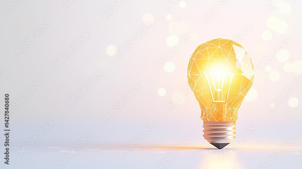Aufkleber Polygon lightbulb featuring lamp and network concept. A glowing light bulb symbolizing innovation and ideas.