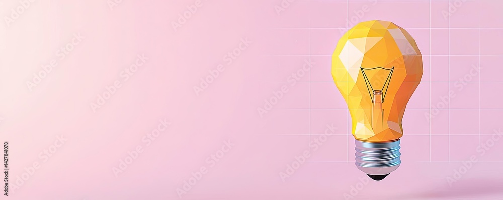 Aufkleber Polygon lightbulb with innovation and exchange concept. Modern abstract light bulb design on a pastel background.