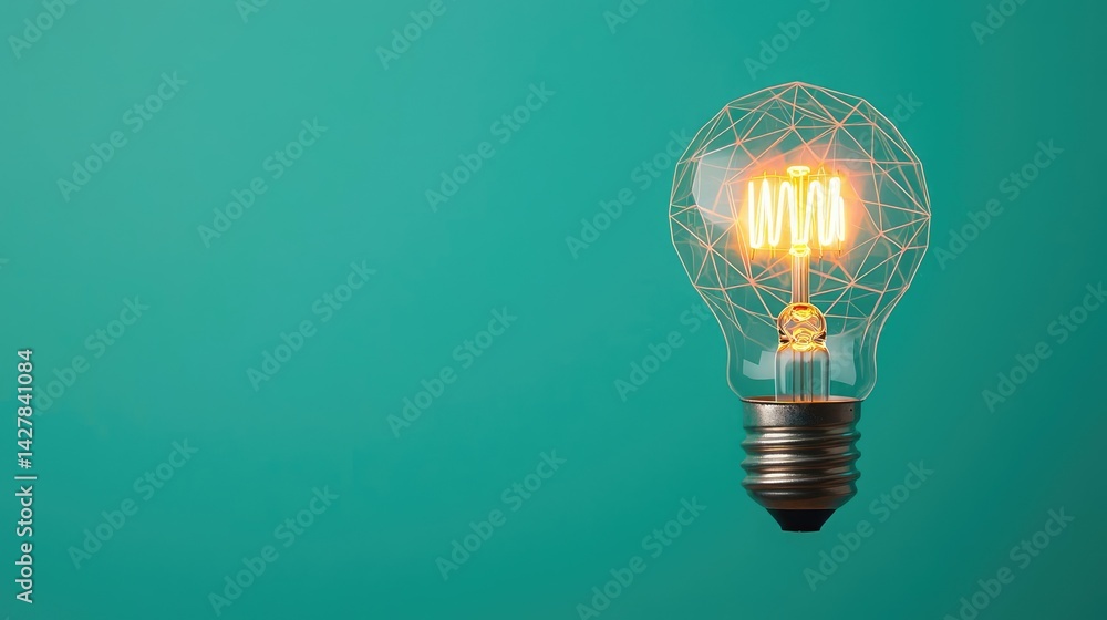 Poster polygon lightbulb in business and idea exchange concept. illuminating light bulb glowing against a t