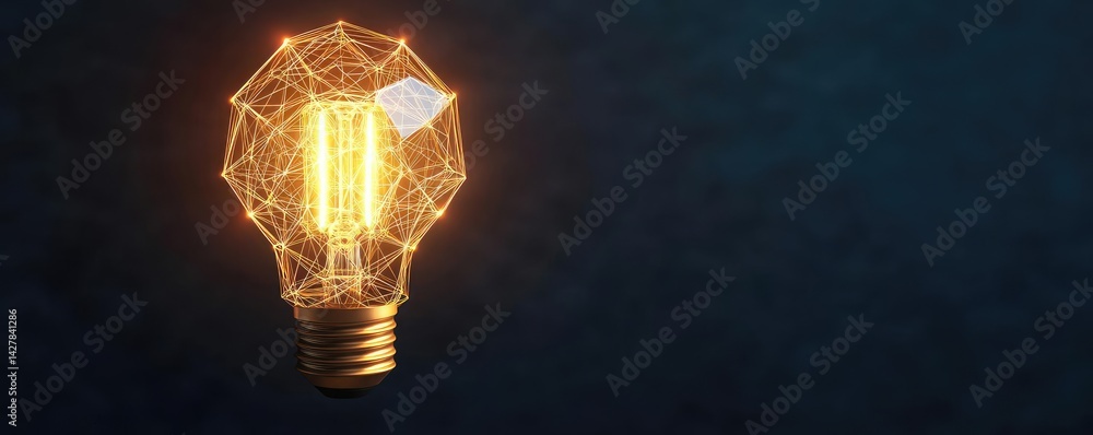Poster polygon lightbulb with innovation and exchange concept. innovative glowing light bulb illustration o