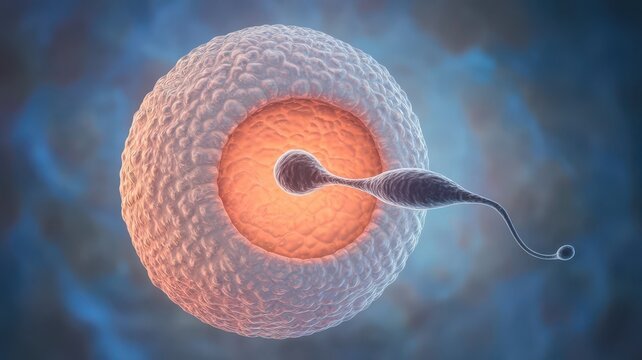 Microscopic View of Fertilization Process Depicting Human Reproduction
