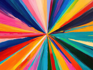 Vibrant colorful explosion design with abstract rainbow lines and bright yellow accents