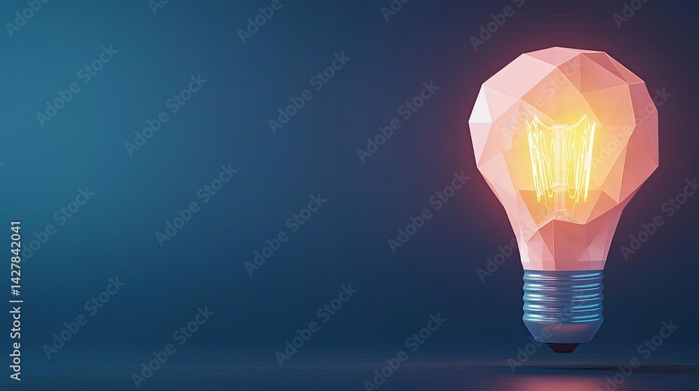 Poster polygon lightbulb in business and idea exchange concept. stylish geometric light bulb glowing on a d