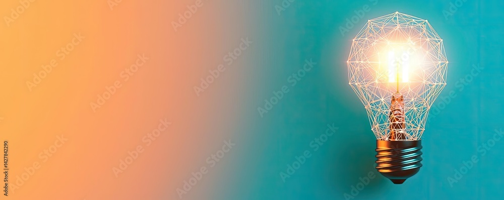 Poster polygon lightbulb featuring lamp and network concept. bright vintage light bulb glowing against a co