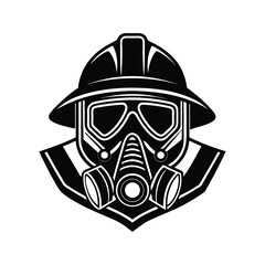 Fireman in oxygen mask icon silhouette vector with white background
