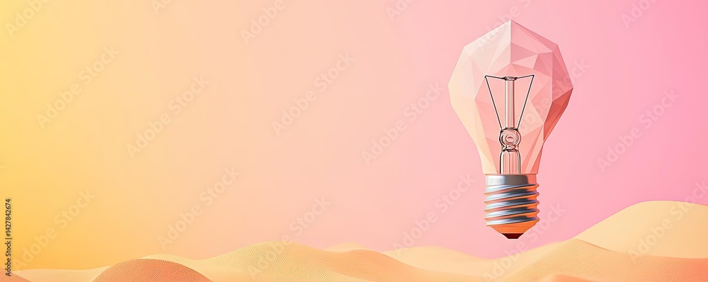 Poster Polygon lightbulb featuring lamp and network concept. A modern light bulb design against a pastel gradient background.