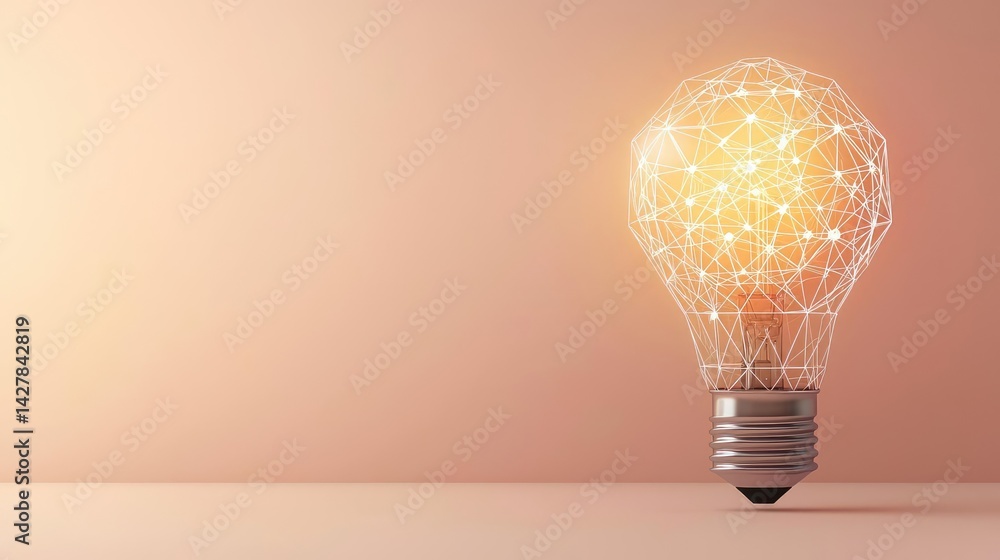 Poster polygon lightbulb with innovation and exchange concept. a glowing light bulb showcasing innovative d