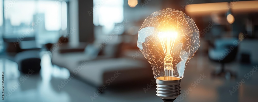 Poster polygon lightbulb in business and idea exchange concept. a glowing light bulb illuminates a modern r