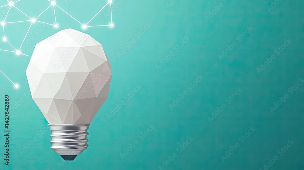 Poster Polygon lightbulb featuring lamp and network concept. A modern light bulb design with a digital connection theme.
