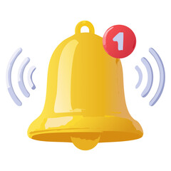 Reminder popup bell notification alert or alarm icon sign or symbol for application website ui on yellow background 3d rendering illustration