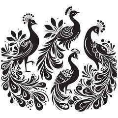 create peacock bird Silhouette with white background