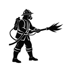 Firefighter using hose icon silhouette vector with white background
