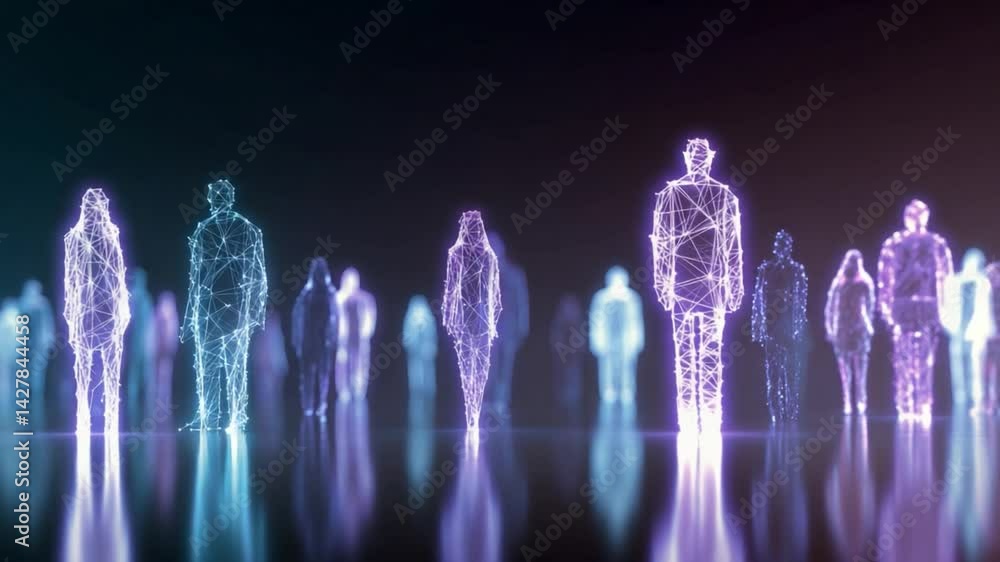 Aufkleber digital human silhouettes: a futuristic depiction of connected individuals in a virtual world. illum