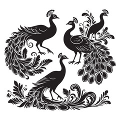 create peacock bird Silhouette with white background