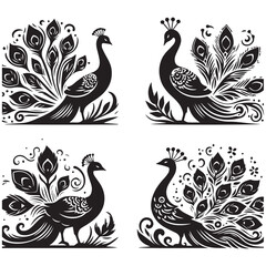create peacock bird Silhouette with white background