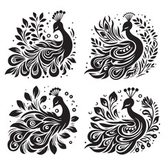 create peacock bird Silhouette with white background