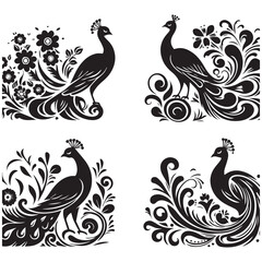 create peacock bird Silhouette with white background
