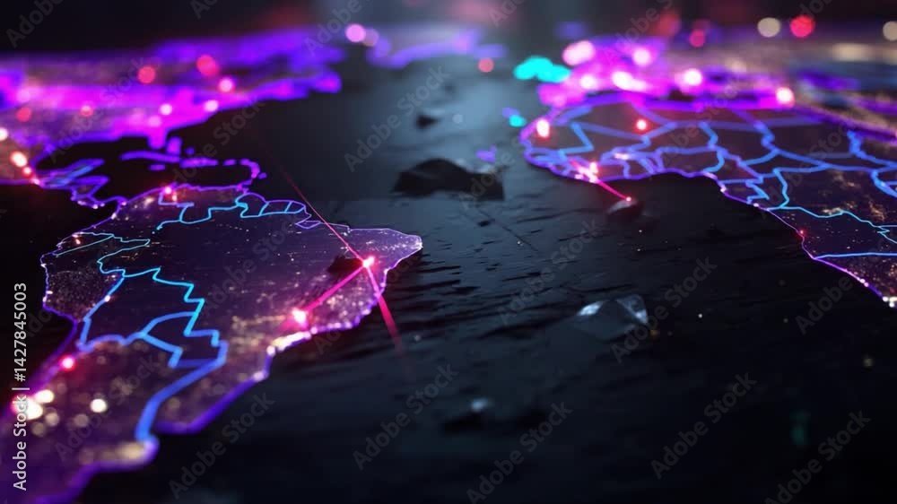 Aufkleber global connectivity illuminated: an artistic representation of the world map, illuminated by a vibra