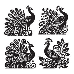 create peacock bird Silhouette with white background