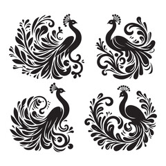 create peacock bird Silhouette with white background