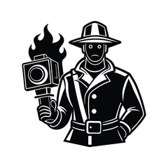 Firefighter using thermal imaging icon silhouette vector with white background