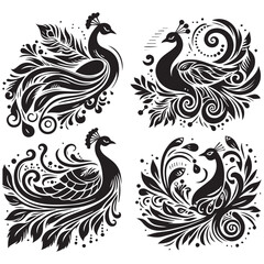 create peacock bird Silhouette with white background