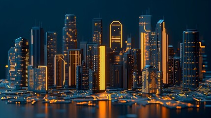 Fototapeta premium Futuristic Cityscape with Glowing Circuit Board Elements and Lights