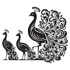 create peacock bird Silhouette with white background