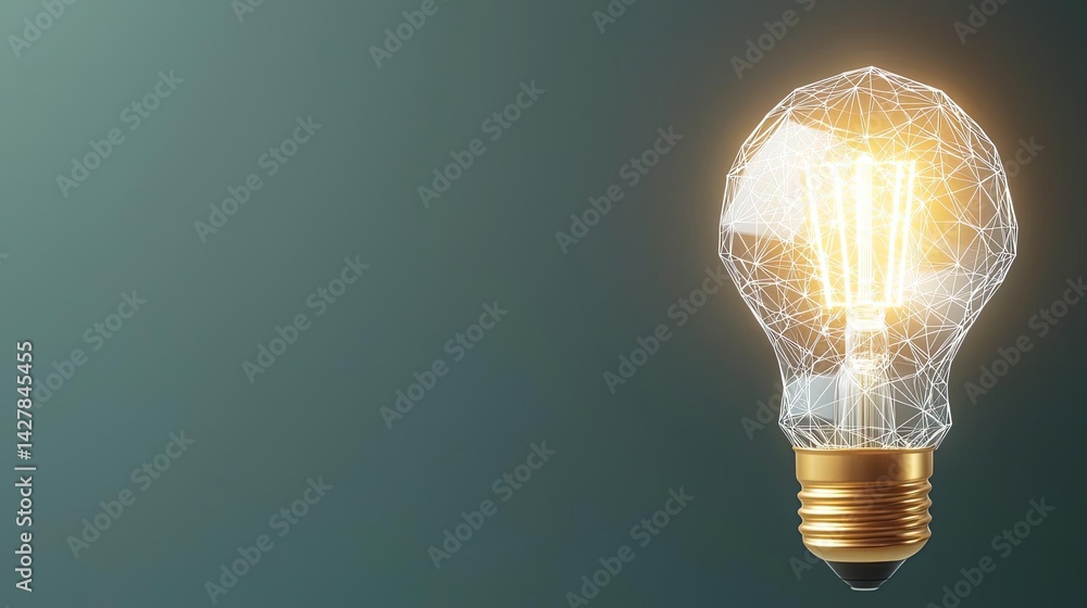 Poster polygon lightbulb in business and idea exchange concept. bright light bulb illuminating a dark backg