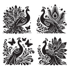 Fototapeta premium create peacock bird Silhouette with white background