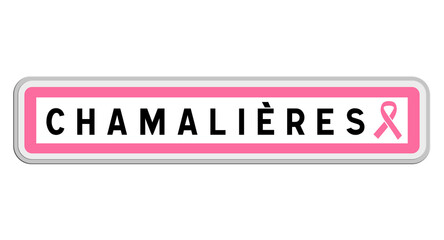Panneau de sortie de Chamalières, Puy-de-Dôme, Auvergne-Rhône-Alpes avec Ruban Octobre Rose