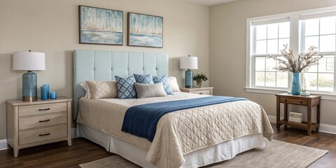A modern home interior showcases a comfortable bed and sofa in a luxury living room with stylish décor and a lamp