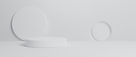 Display product abstract minimal scene with geometric podium platform. Empty podium or pedestal display on white background. Minimalism abstract background, pedestal. 3D rendering illustration