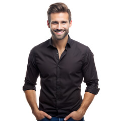 Fototapeta premium Stylish Man in Black Shirt Standing Casually