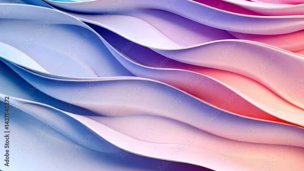 Poster smooth, flowing waves of pastel colors create serene and calming abstract background, blending gentl