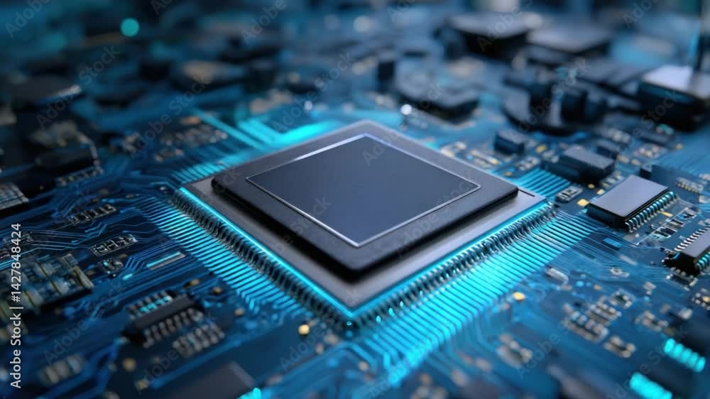 Poster intricate cpu on circuit board: a close-up of a sophisticated central processing unit, highlighting 