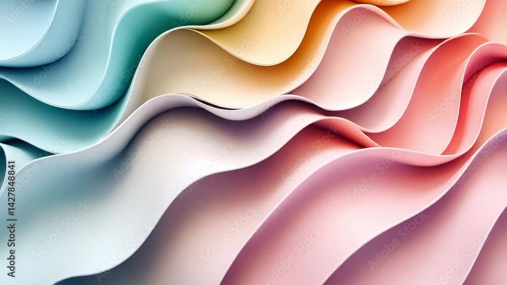 Poster Colorful Waves of Paper An Abstract Background with Smooth Curves and Gradient Textures, Blending Pastel Colors for Soothing Visual Experience