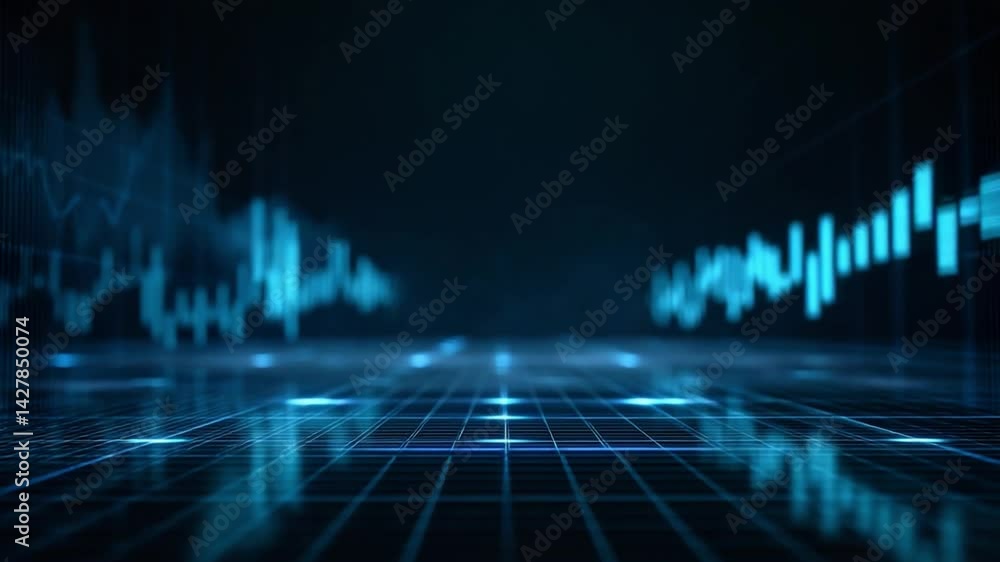 Poster digital finance flow: captivating abstract shot of digital finance with rising and falling stock mar