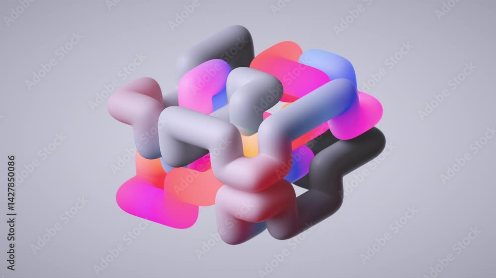 Poster looping 3d animation. a colorful neon gradient flows along cylindrical tubes, forming a volumetric s