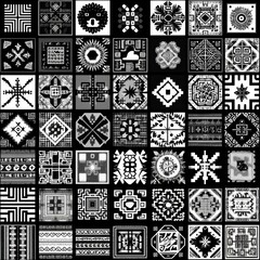 Diverse Collection of Tribal Geometric Patterns in Black and White Design