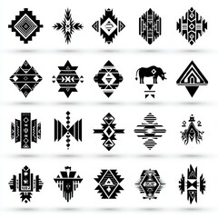 Fototapeta premium Black Geometric Tribal Patterns Bundle for Modern Design Elements and Artwork