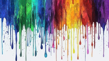 Fototapeta premium Vibrant drips of paint cascade across a white background.